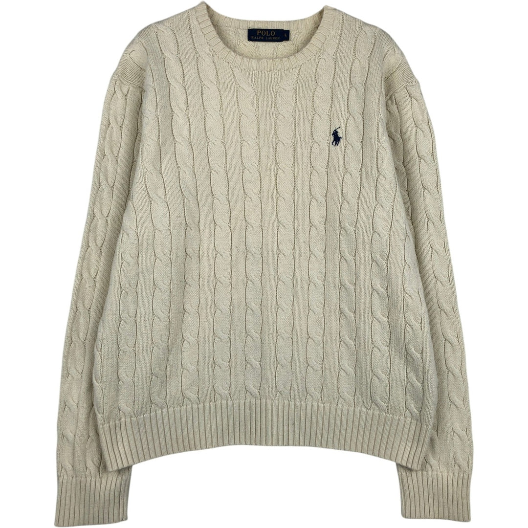 Ralph Lauren POLO by Ralph Lauren cable knit cotton sweater, men's size L cotton unbleached Vintage Second Hand