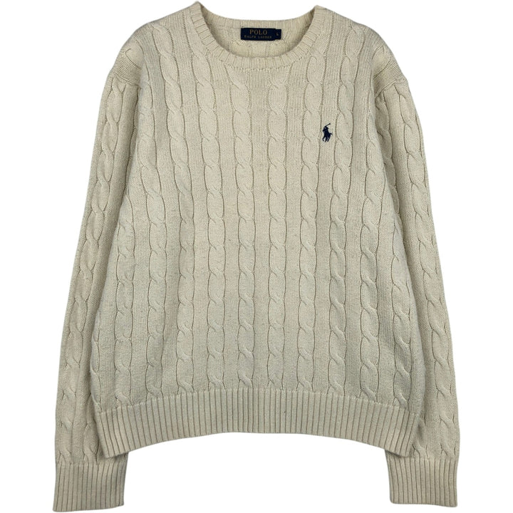 Ralph Lauren POLO by Ralph Lauren cable knit cotton sweater, men's size L cotton unbleached Vintage Second Hand