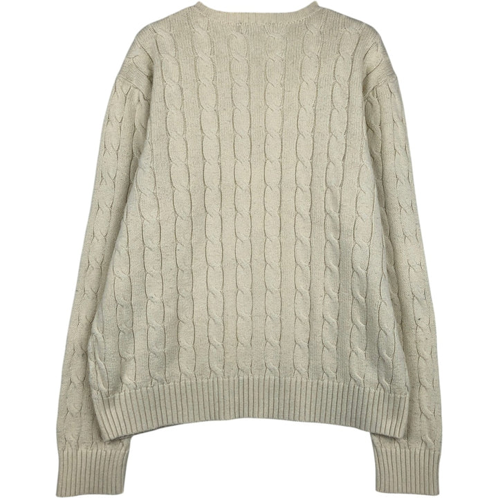 Ralph Lauren POLO by Ralph Lauren cable knit cotton sweater, men's size L cotton unbleached Vintage Second Hand