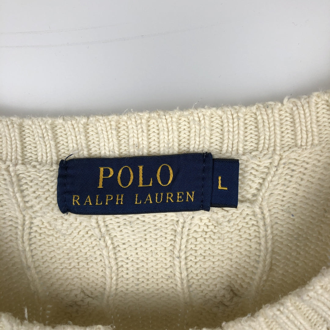 Ralph Lauren POLO by Ralph Lauren cable knit cotton sweater, men's size L cotton unbleached Vintage Second Hand