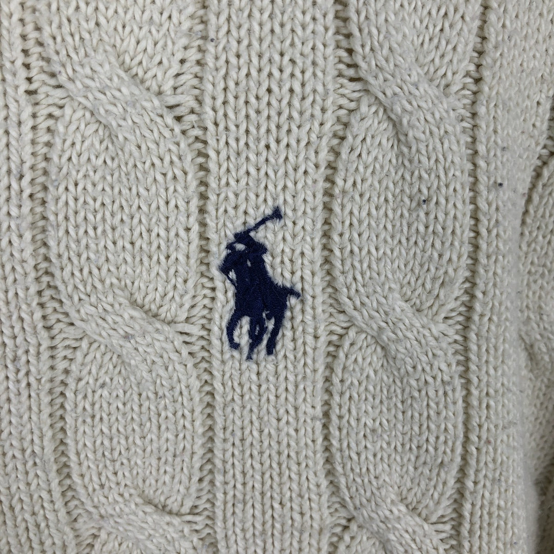 Ralph Lauren POLO by Ralph Lauren cable knit cotton sweater, men's size L cotton unbleached Vintage Second Hand