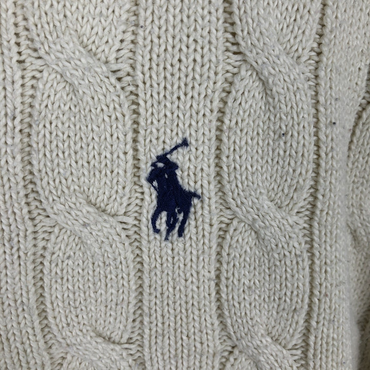Ralph Lauren POLO by Ralph Lauren cable knit cotton sweater, men's size L cotton unbleached Vintage Second Hand