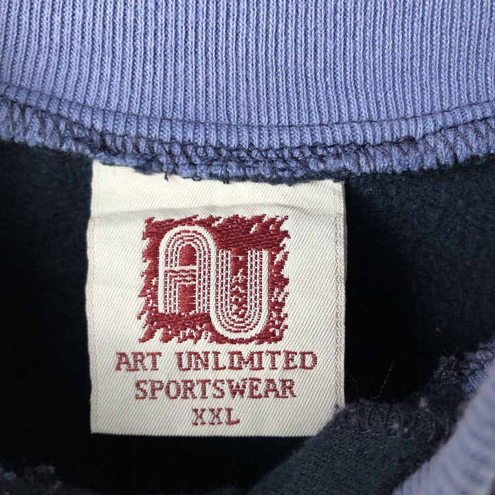 90'S ART UNLIMITED Wolf Pattern Henley Neck Animal Sweatshirt, Made in USA, Men's XXL unclear navy blue type Vintage Second Hand