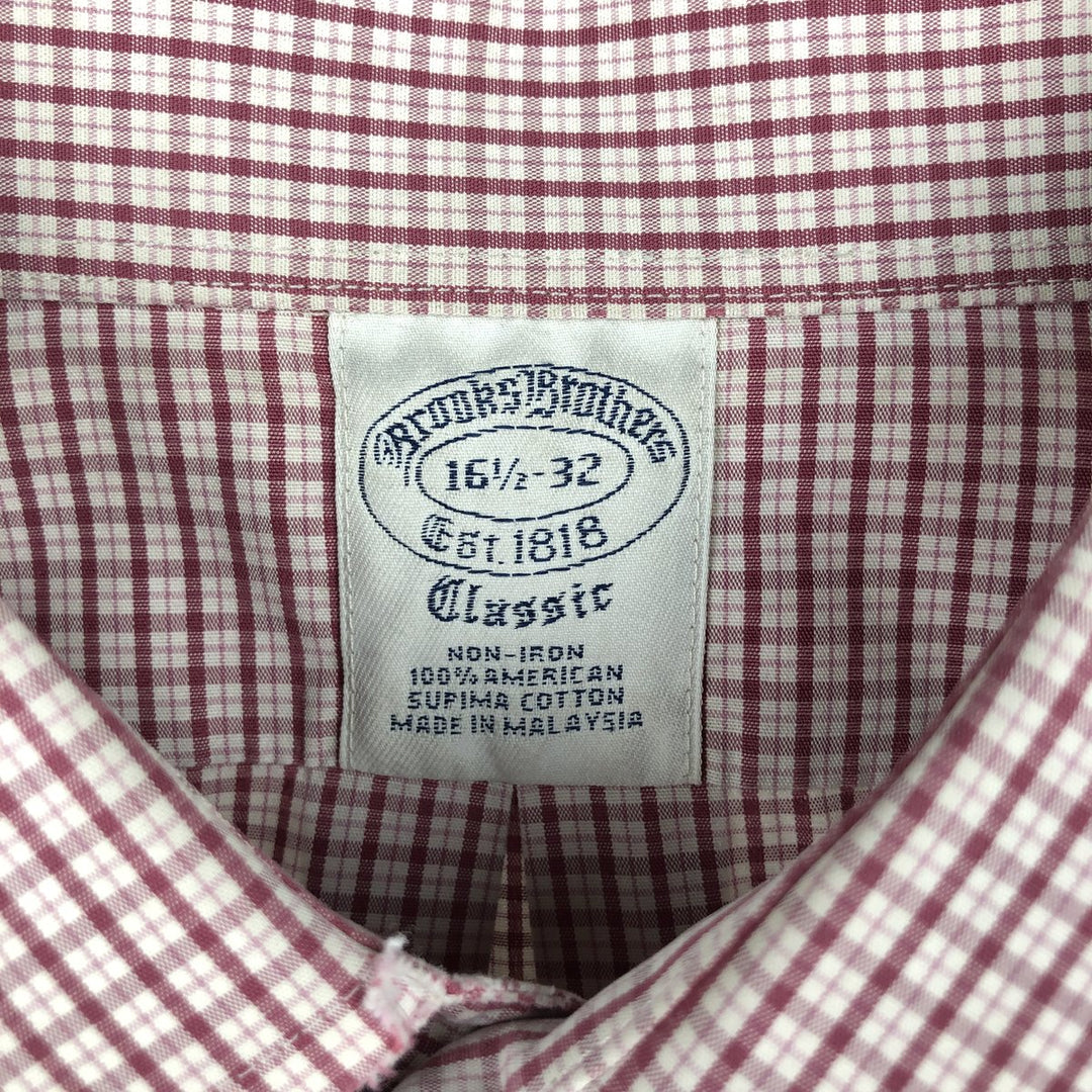 Brooks Brothers 1818 Regent Fit Long Sleeve Cotton Check Shirt, Men's Size L Supima Cotton Red type red-purple Vintage Second Hand