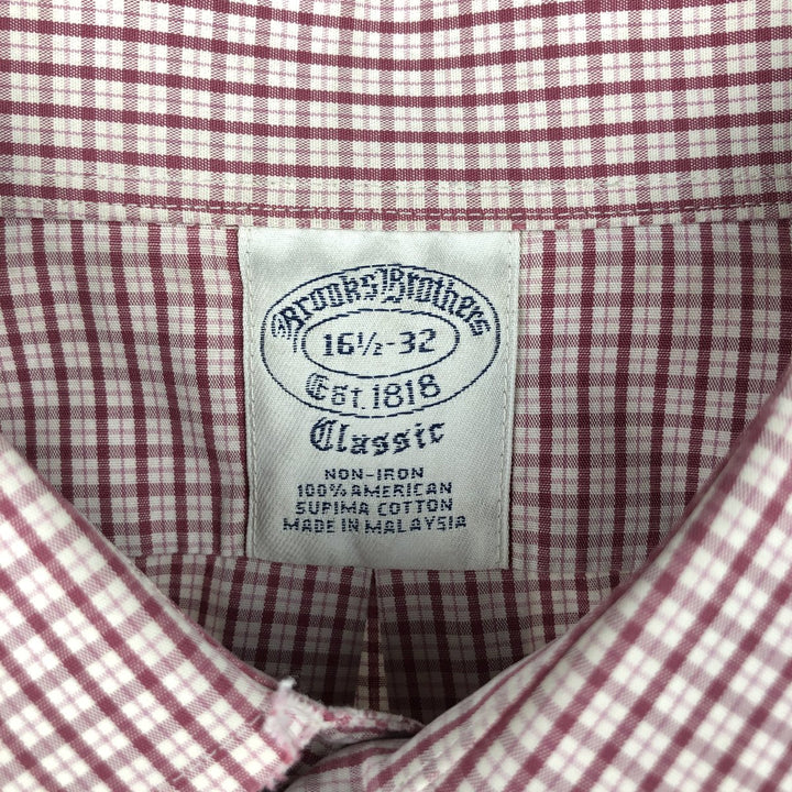 Brooks Brothers 1818 Regent Fit Long Sleeve Cotton Check Shirt, Men's Size L Supima Cotton Red type red-purple Vintage Second Hand