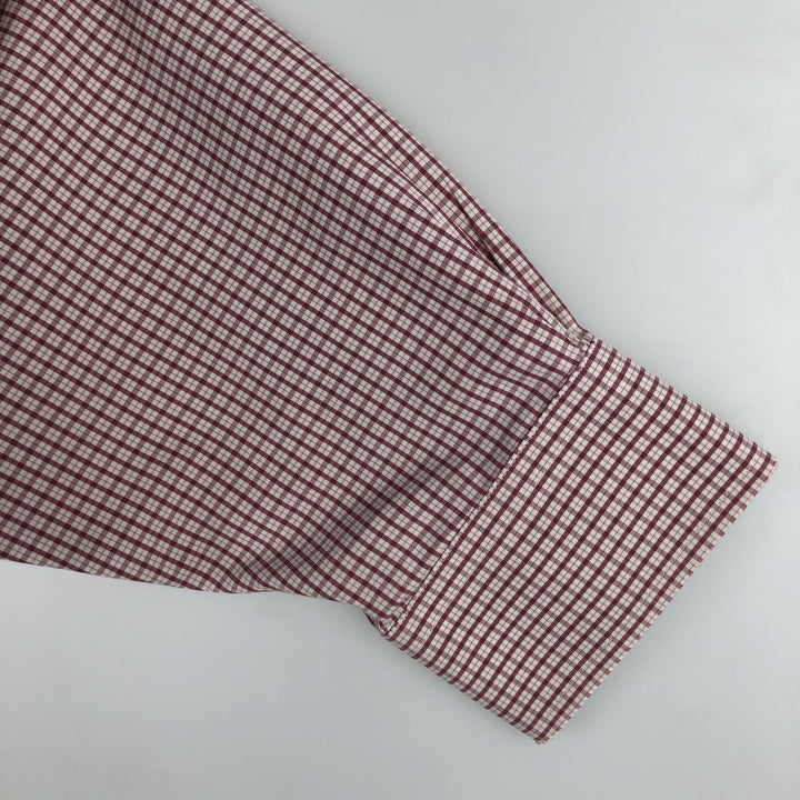 Brooks Brothers 1818 Regent Fit Long Sleeve Cotton Check Shirt, Men's Size L Supima Cotton Red type red-purple Vintage Second Hand