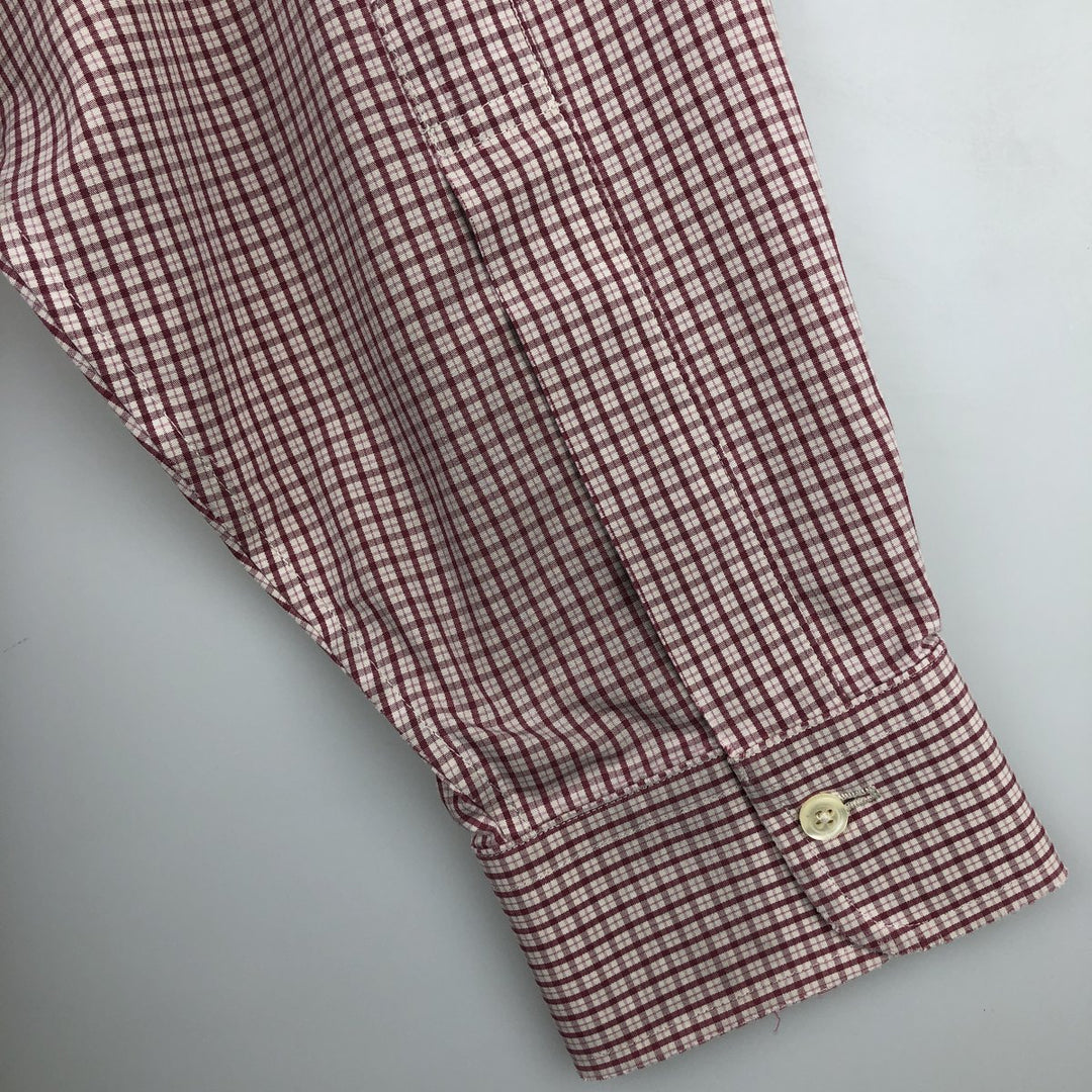 Brooks Brothers 1818 Regent Fit Long Sleeve Cotton Check Shirt, Men's Size L Supima Cotton Red type red-purple Vintage Second Hand