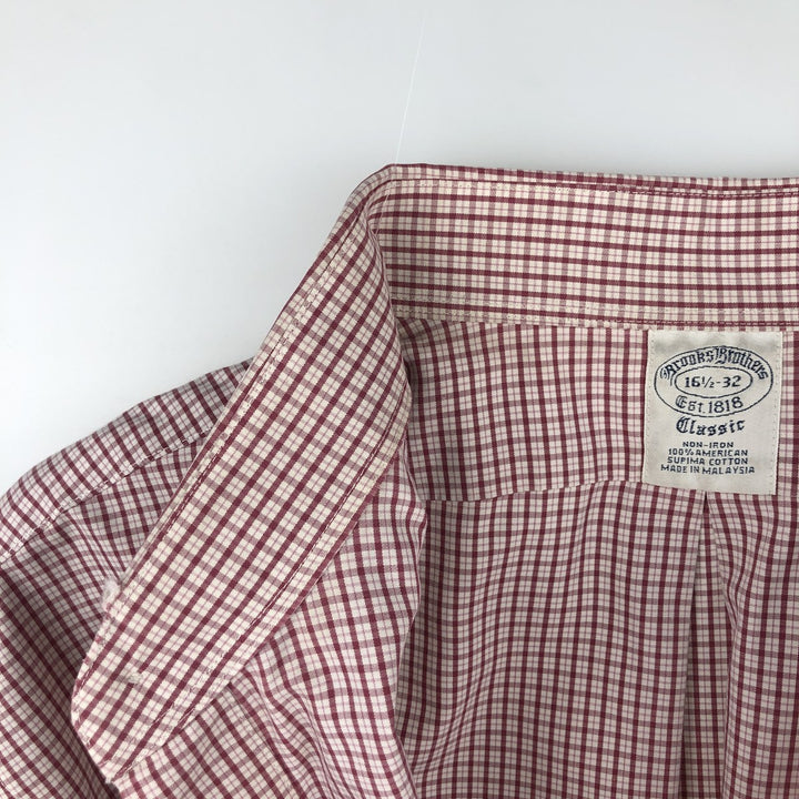 Brooks Brothers 1818 Regent Fit Long Sleeve Cotton Check Shirt, Men's Size L Supima Cotton Red type red-purple Vintage Second Hand