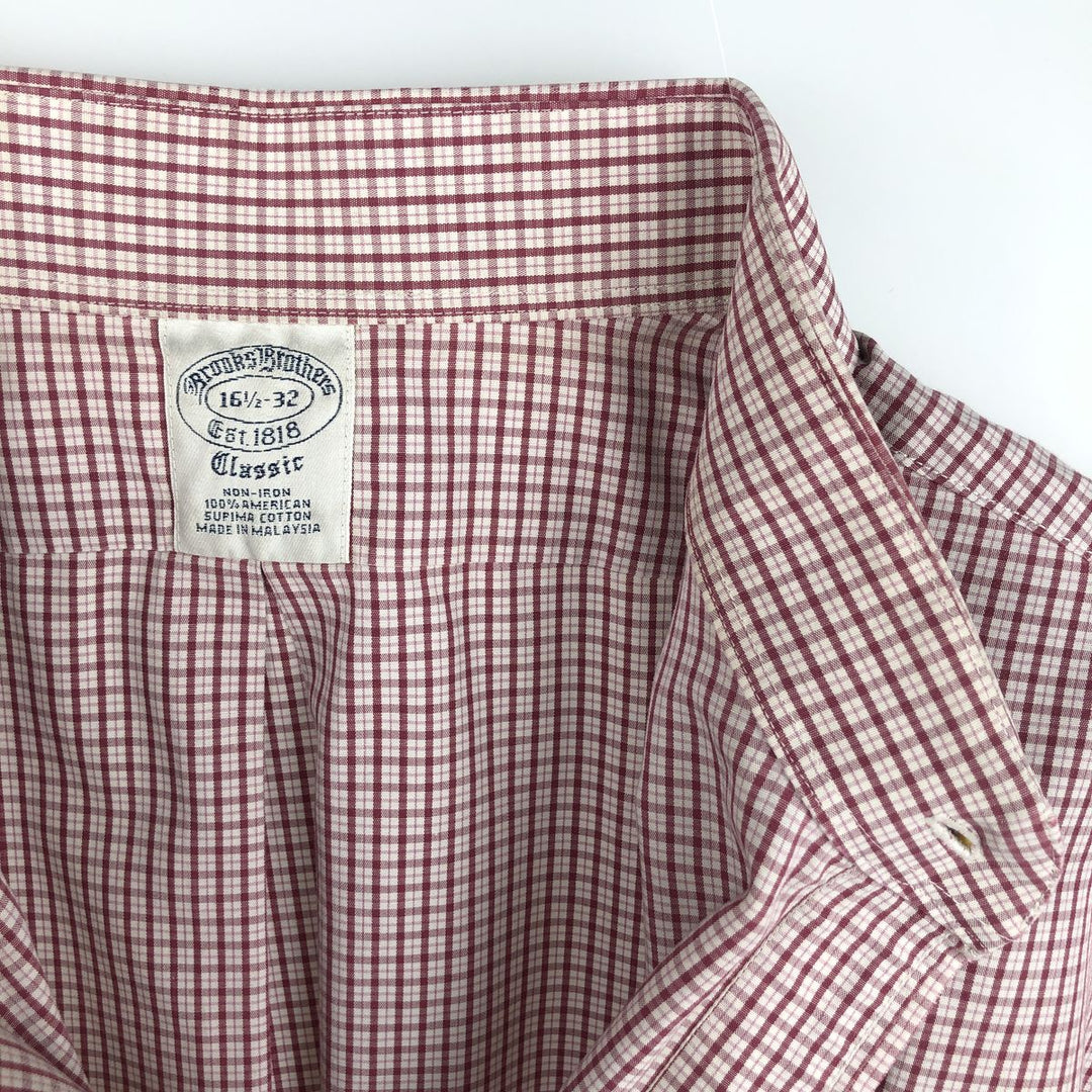 Brooks Brothers 1818 Regent Fit Long Sleeve Cotton Check Shirt, Men's Size L Supima Cotton Red type red-purple Vintage Second Hand