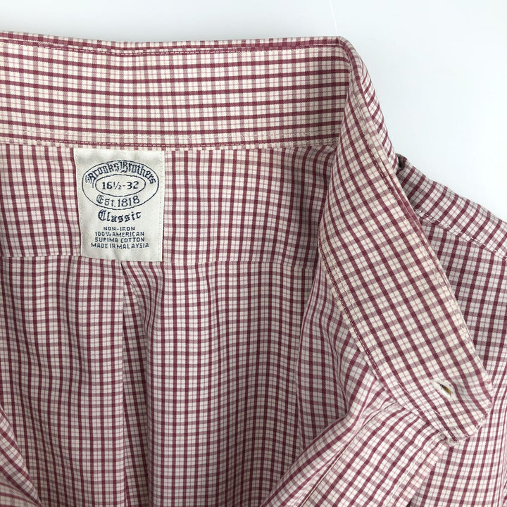 Brooks Brothers 1818 Regent Fit Long Sleeve Cotton Check Shirt, Men's Size L Supima Cotton Red type red-purple Vintage Second Hand