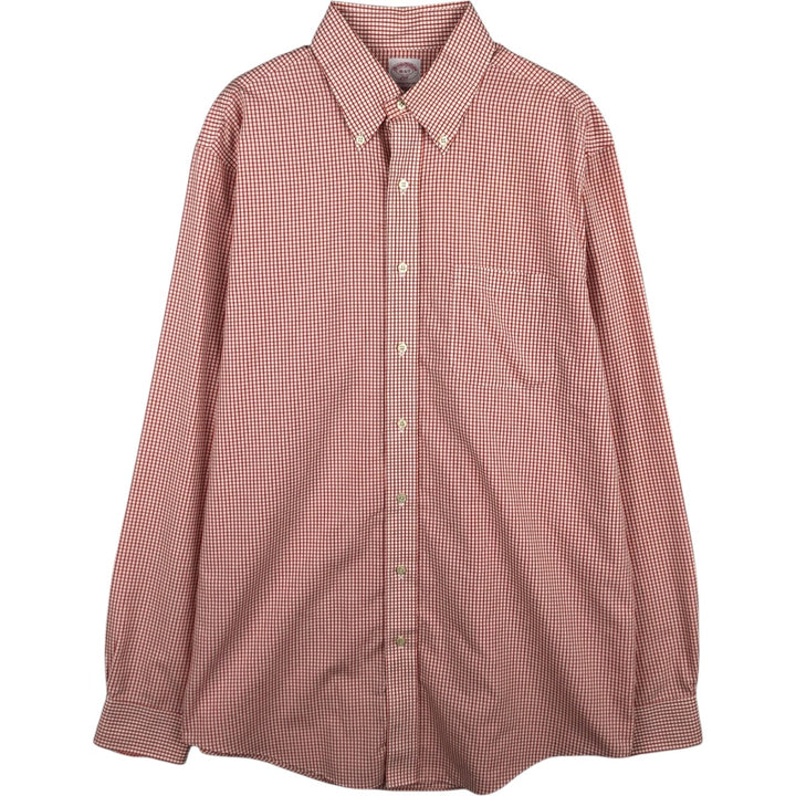 Brooks Brothers 346 Gingham Check Long Sleeve Button-Down Check Shirt, Men's Size L cotton red type Vintage Second Hand
