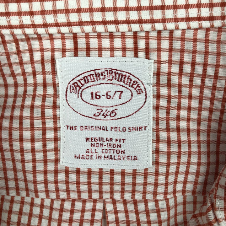 Brooks Brothers 346 Gingham Check Long Sleeve Button-Down Check Shirt, Men's Size L cotton red type Vintage Second Hand