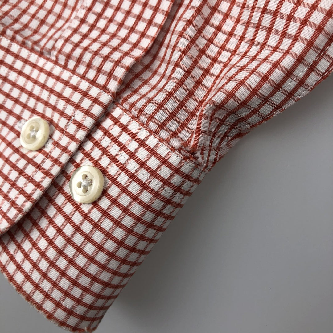 Brooks Brothers 346 Gingham Check Long Sleeve Button-Down Check Shirt, Men's Size L cotton red type Vintage Second Hand