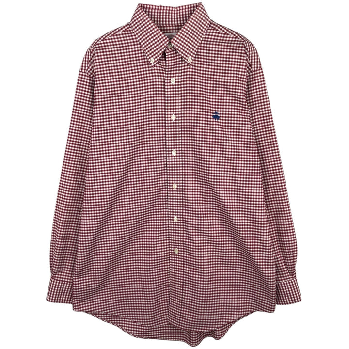 Brooks Brothers Est. 1818 Gingham Check Long Sleeve Button-Down Check Shirt, Men's Size Medium Supima Cotton red type Vintage Second Hand