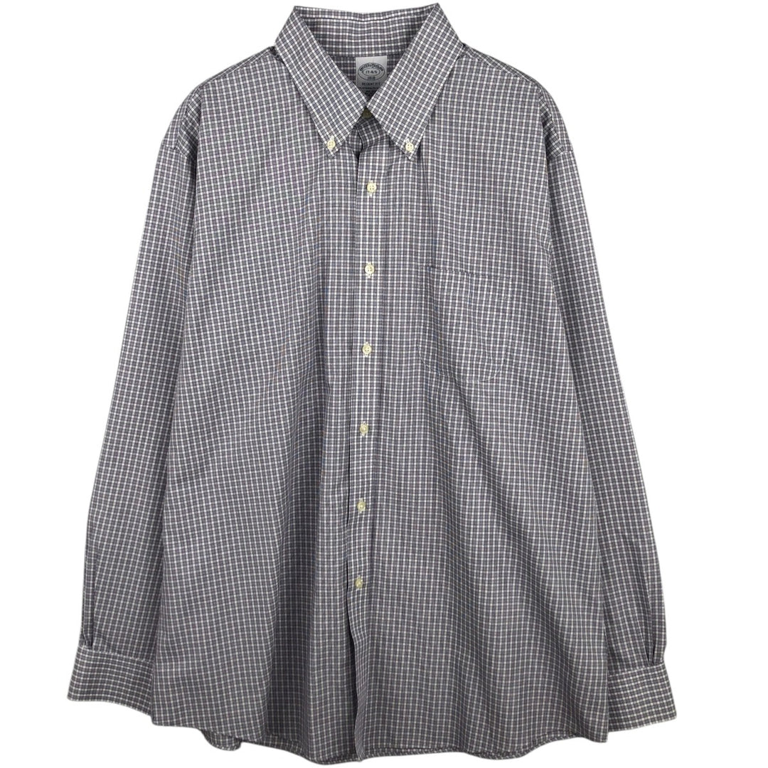 Brooks Brothers 1818 REGENT FIT Long Sleeve Button-Down Check Shirt Men's XL cotton navy blue type Vintage Second Hand
