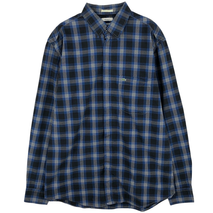Lacoste French-designed long-sleeved cotton check shirt, men's size M cotton navy blue type Vintage Second Hand
