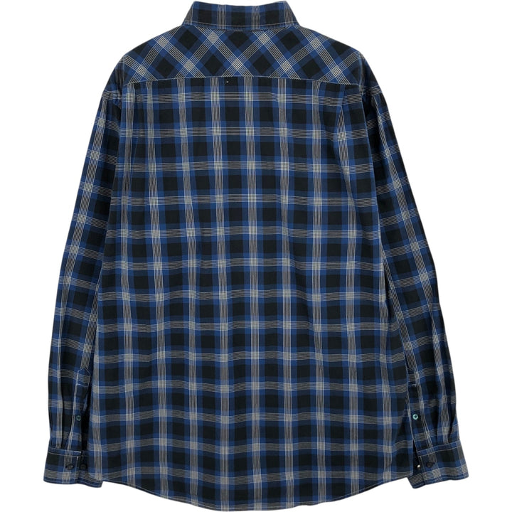 Lacoste French-designed long-sleeved cotton check shirt, men's size M cotton navy blue type Vintage Second Hand