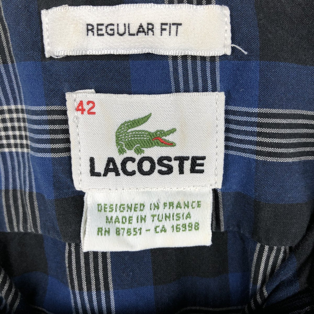 Lacoste French-designed long-sleeved cotton check shirt, men's size M cotton navy blue type Vintage Second Hand