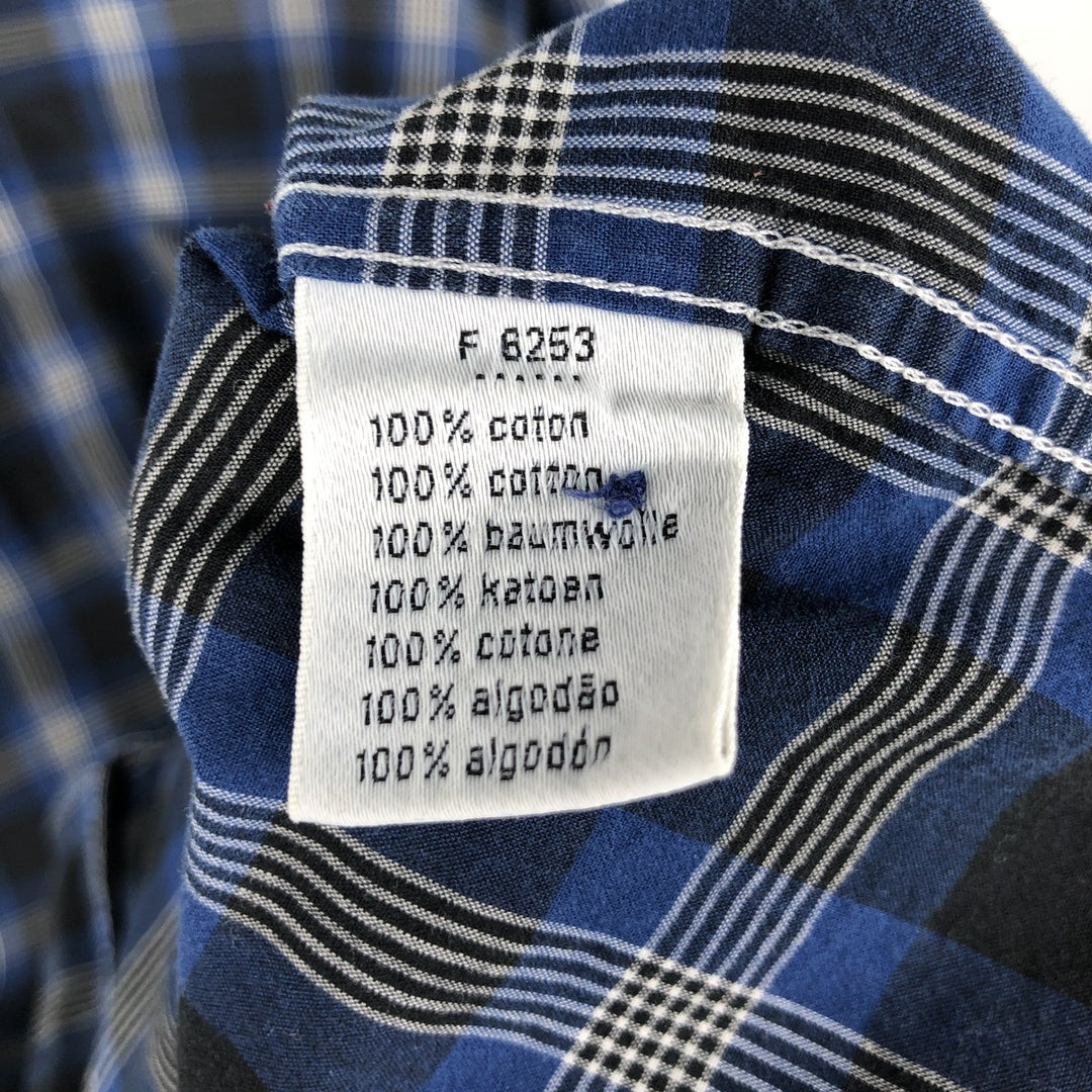 Lacoste French-designed long-sleeved cotton check shirt, men's size M cotton navy blue type Vintage Second Hand