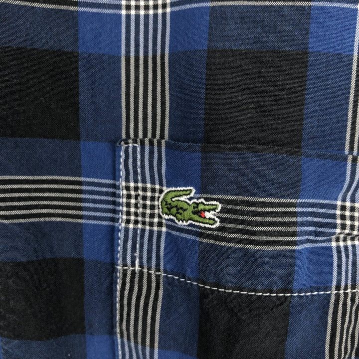 Lacoste French-designed long-sleeved cotton check shirt, men's size M cotton navy blue type Vintage Second Hand