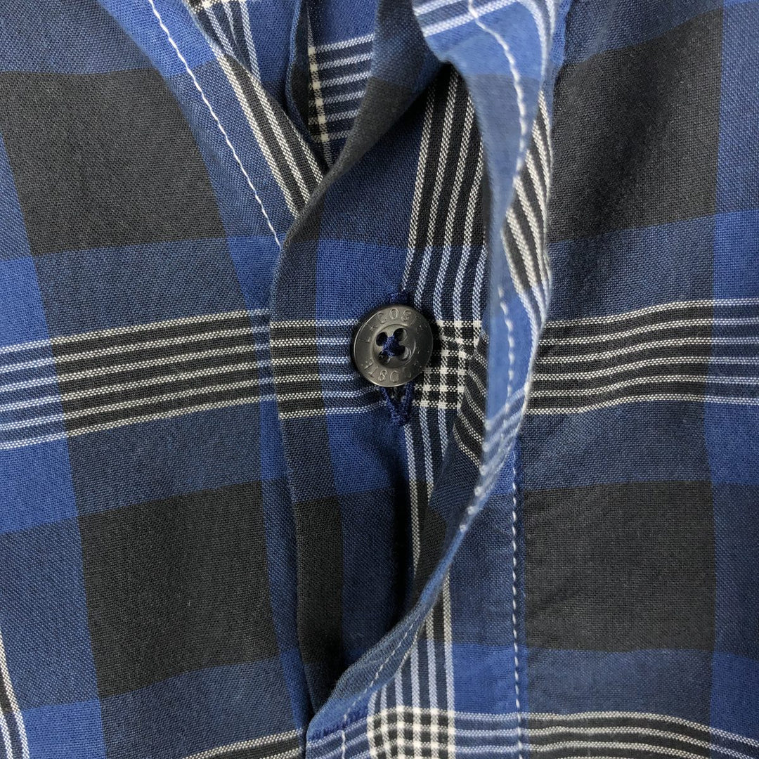 Lacoste French-designed long-sleeved cotton check shirt, men's size M cotton navy blue type Vintage Second Hand