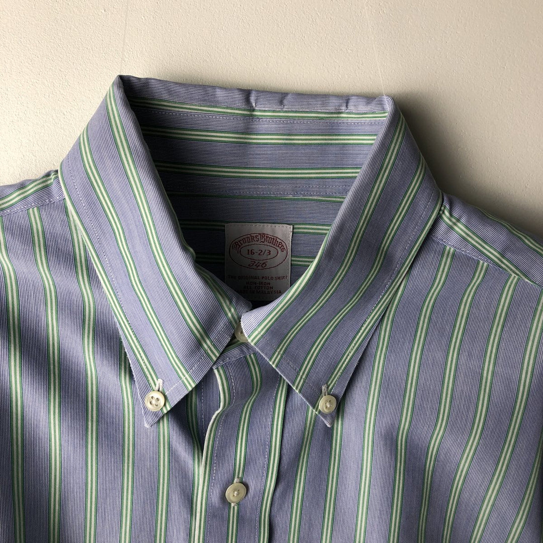 Brooks Brothers 346 Multi-Stripe Long Sleeve Button-Down Striped Shirt, Men's Size L cotton blue type Vintage Second Hand