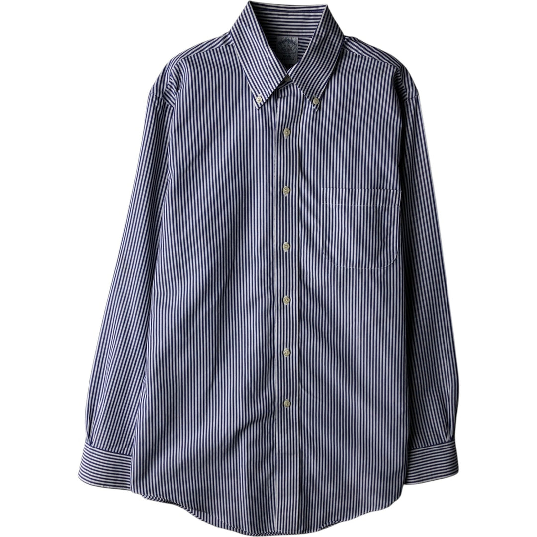 Brooks Brothers Est.1818 Long Sleeve Button-Down Striped Shirt, Men's M Size cotton navy blue type Vintage Second Hand