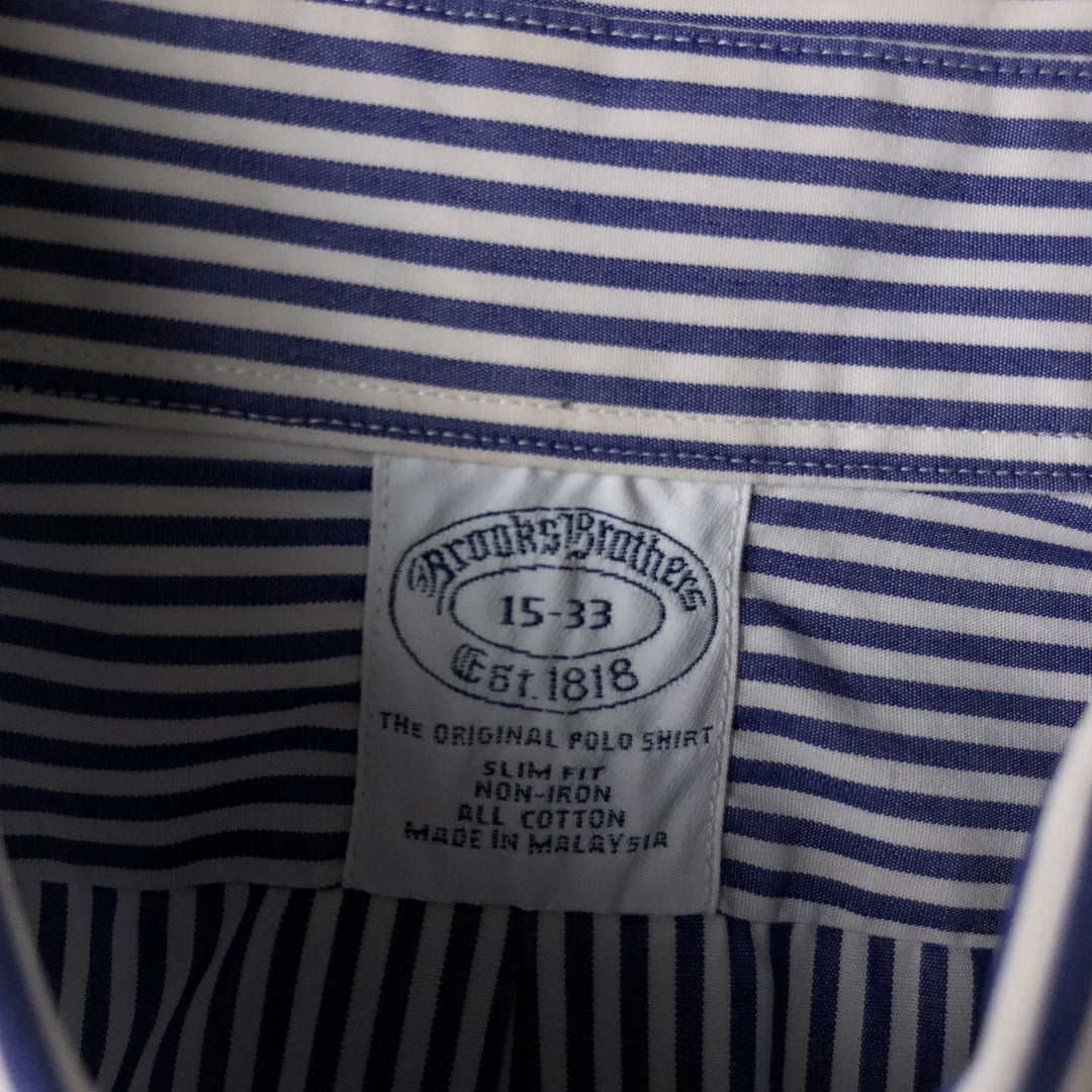 Brooks Brothers Est.1818 Long Sleeve Button-Down Striped Shirt, Men's M Size cotton navy blue type Vintage Second Hand