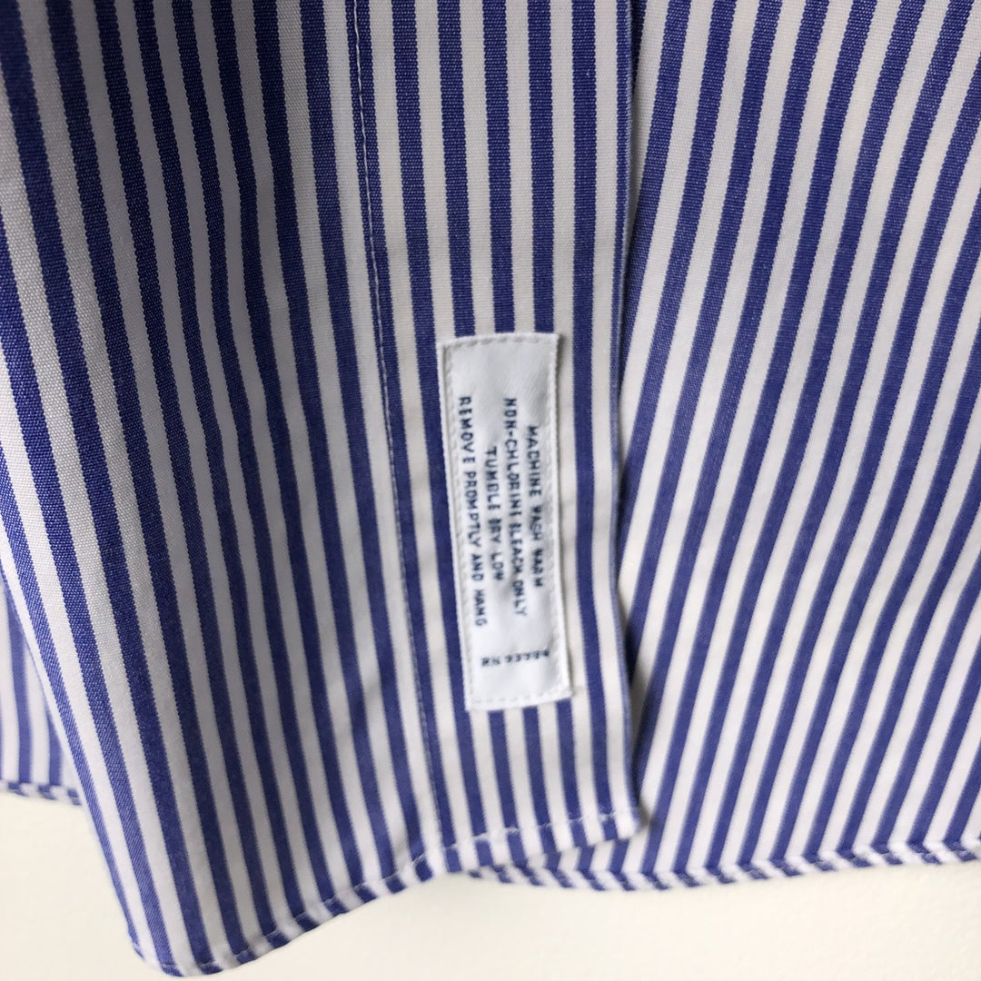 Brooks Brothers Est.1818 Long Sleeve Button-Down Striped Shirt, Men's M Size cotton navy blue type Vintage Second Hand