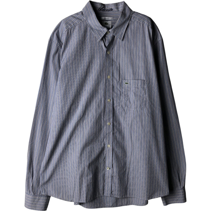 Lacoste Multi-Stripe Long Sleeve Cotton Striped Shirt, Men's XL cotton navy blue type Vintage Second Hand