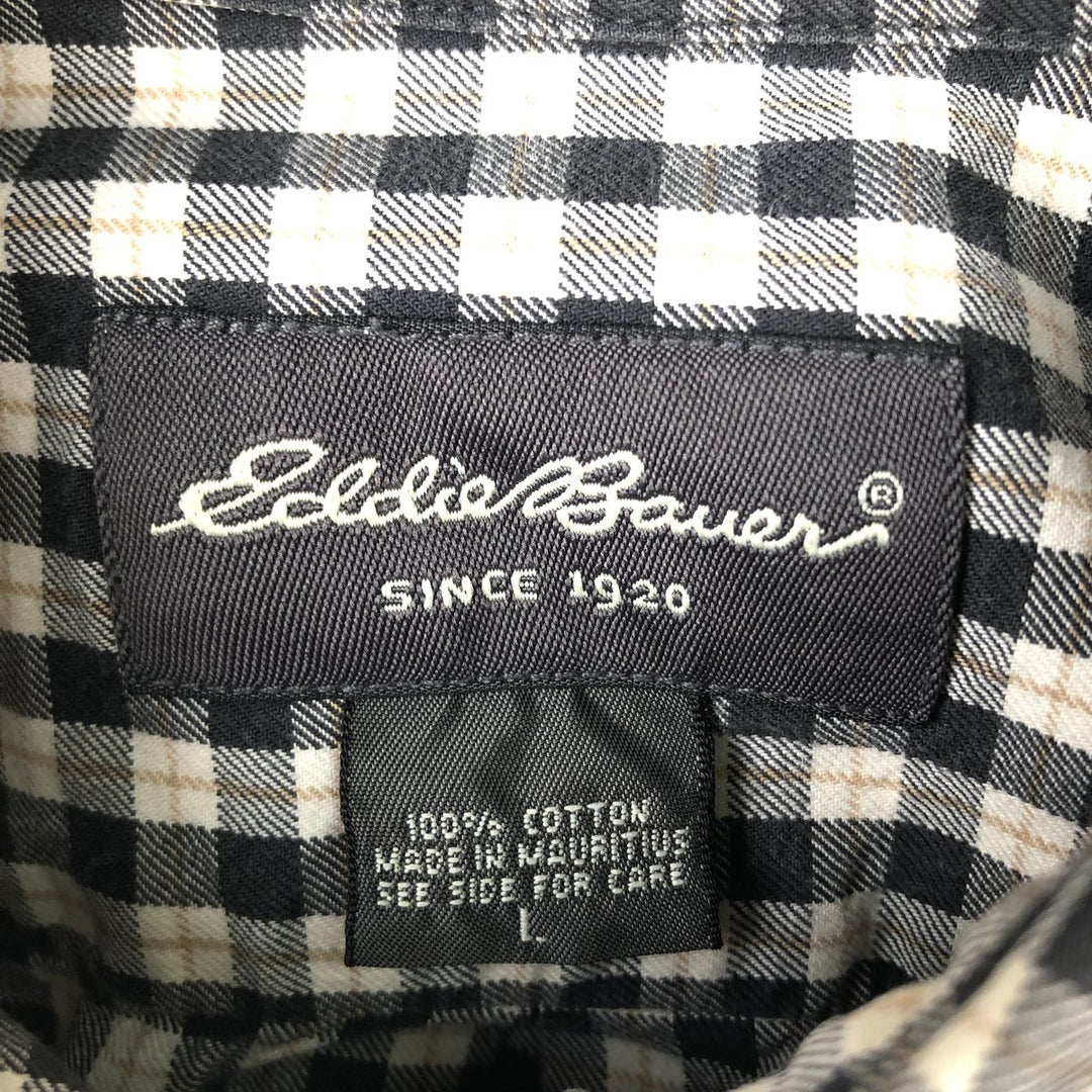 Eddie Bauer Long Sleeve Button-Down Check Shirt, Men's Size L cotton black type Vintage Second Hand