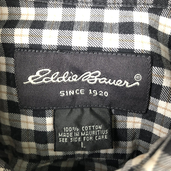 Eddie Bauer Long Sleeve Button-Down Check Shirt, Men's Size L cotton black type Vintage Second Hand