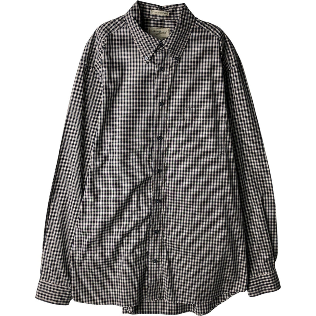 Eddie Bauer Long Sleeve Button-Down Check Shirt, Men's Size L cotton black type Vintage Second Hand