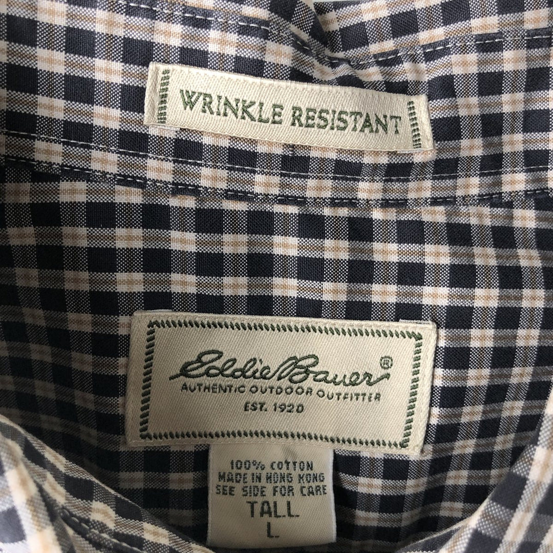 Eddie Bauer Long Sleeve Button-Down Check Shirt, Men's Size L cotton black type Vintage Second Hand