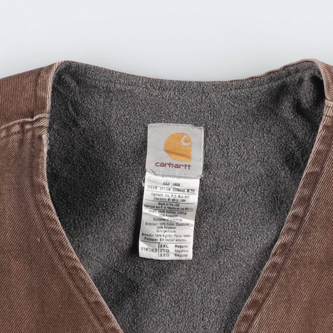 2000'S Carhartt Work Vest, Made in USA, Men's Size XXL (approx.) cotton brown type Vintage Second Hand