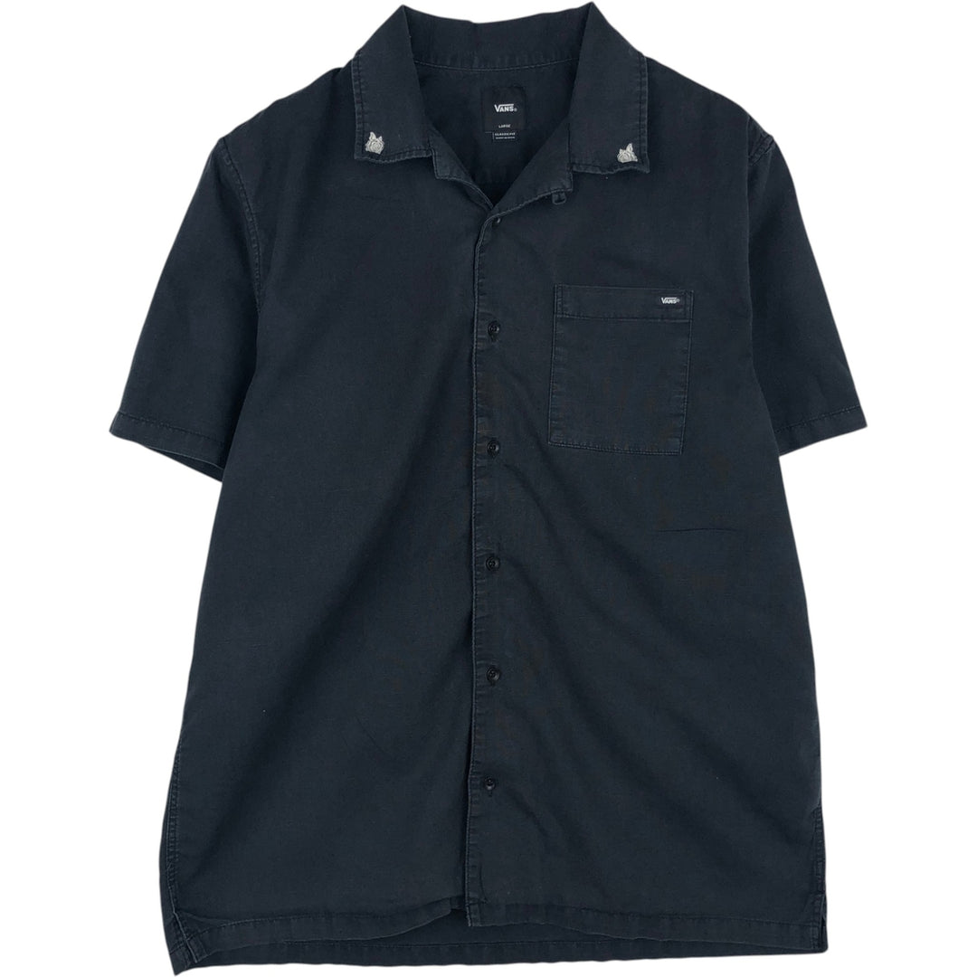 Vans Classic Fit Short-Sleeve Open-Collar Cotton Shirt, Boxy Fit, Men's Size L (approx.) cotton black type Vintage Second Hand