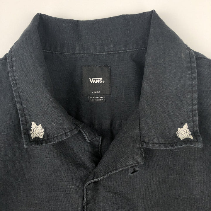 Vans Classic Fit Short-Sleeve Open-Collar Cotton Shirt, Boxy Fit, Men's Size L (approx.) cotton black type Vintage Second Hand