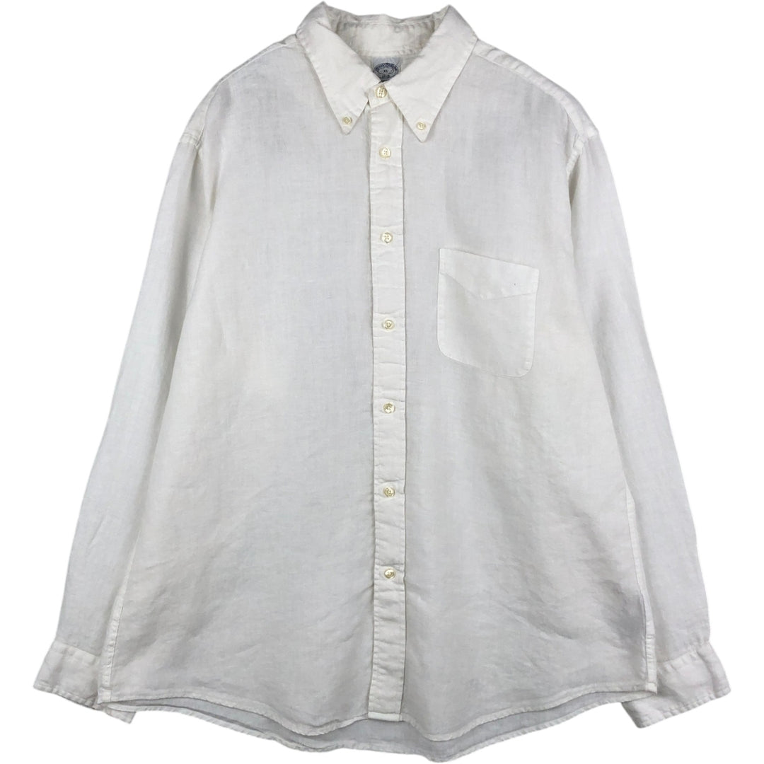 Brooks Brothers 1818 REGENT Long-Sleeve Linen Button-Down Shirt, Men's Size XL (approx.) linen white type Vintage Second Hand