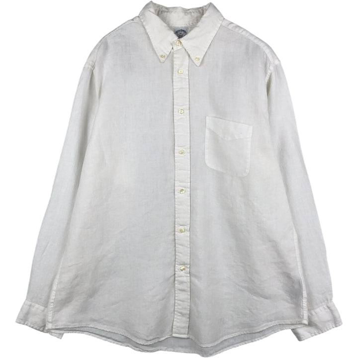 Brooks Brothers 1818 REGENT Long-Sleeve Linen Button-Down Shirt, Men's Size XL (approx.) linen white type Vintage Second Hand