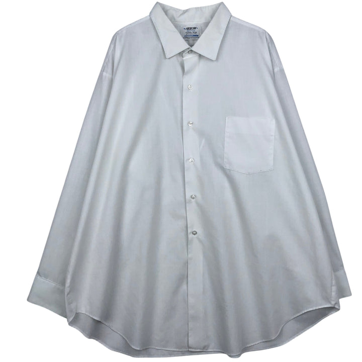 70'S Arrow DECTON Long-Sleeve Poly-Cotton Shirt, Made in USA, Men's XL Equivalent, Vintage polyester white type Vintage Second Hand