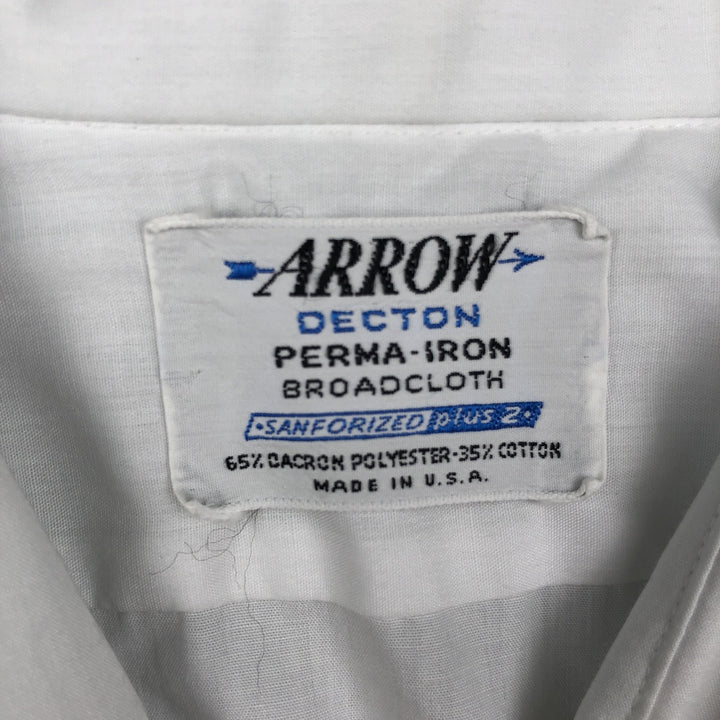70'S Arrow DECTON Long-Sleeve Poly-Cotton Shirt, Made in USA, Men's XL Equivalent, Vintage polyester white type Vintage Second Hand