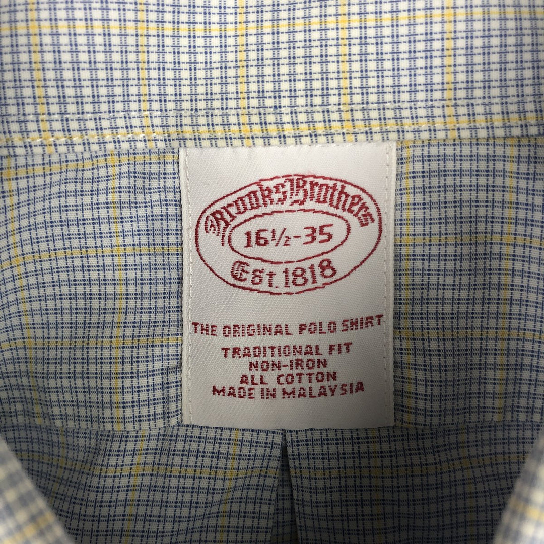 Brooks Brothers Est.1818 Traditional Fit Long-Sleeve Button-Down Check Shirt, Men's Size XL (approx.) cotton blue type Vintage Second Hand