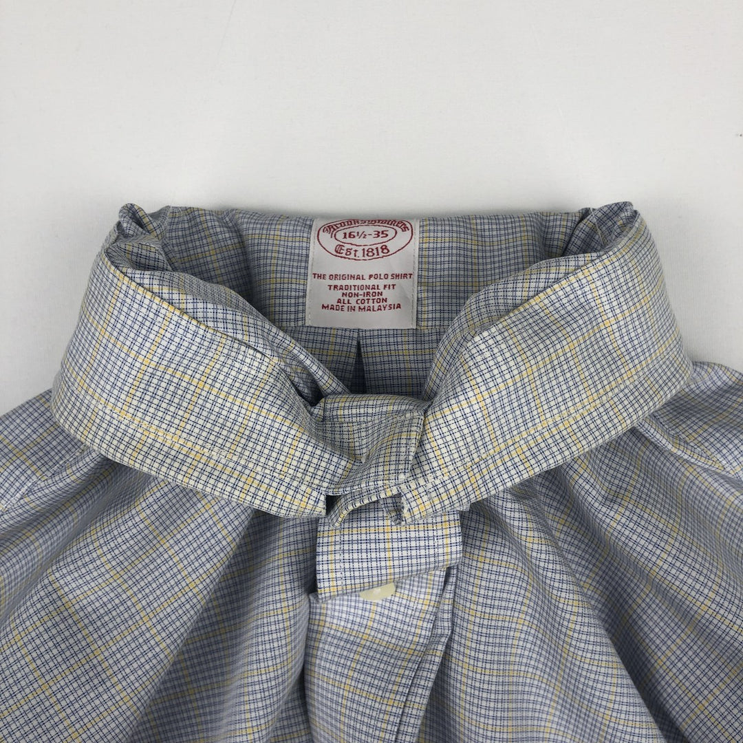 Brooks Brothers Est.1818 Traditional Fit Long-Sleeve Button-Down Check Shirt, Men's Size XL (approx.) cotton blue type Vintage Second Hand