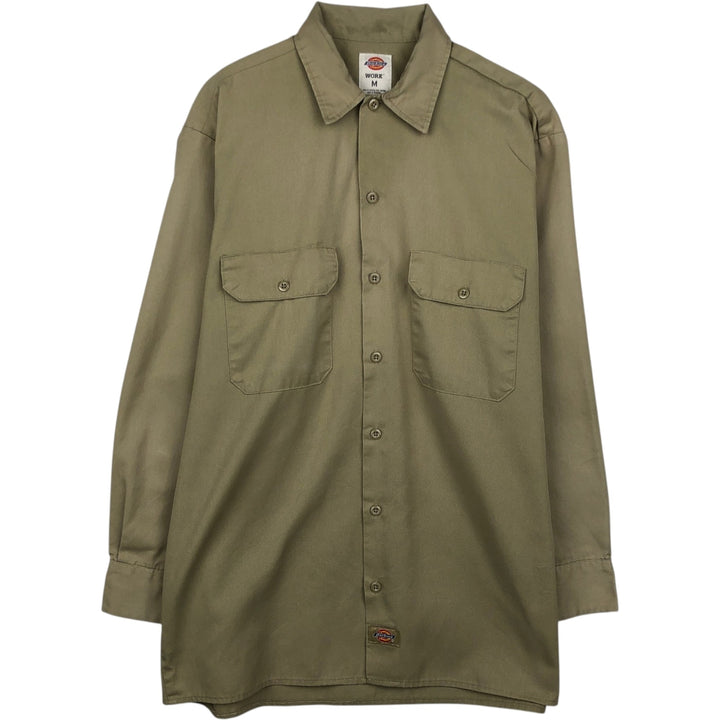 Dickies Long-Sleeve Work Shirt, Boxy Fit, Men's Size M polyester Beige type Vintage Second Hand