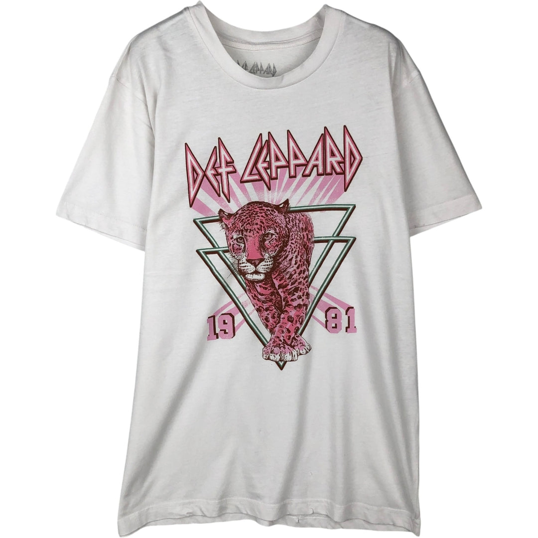 DEF LEPPARD Def Leppard Leopard Pattern Leopard Pattern Band T-shirt Band T Men's L size cotton white type Vintage Second Hand