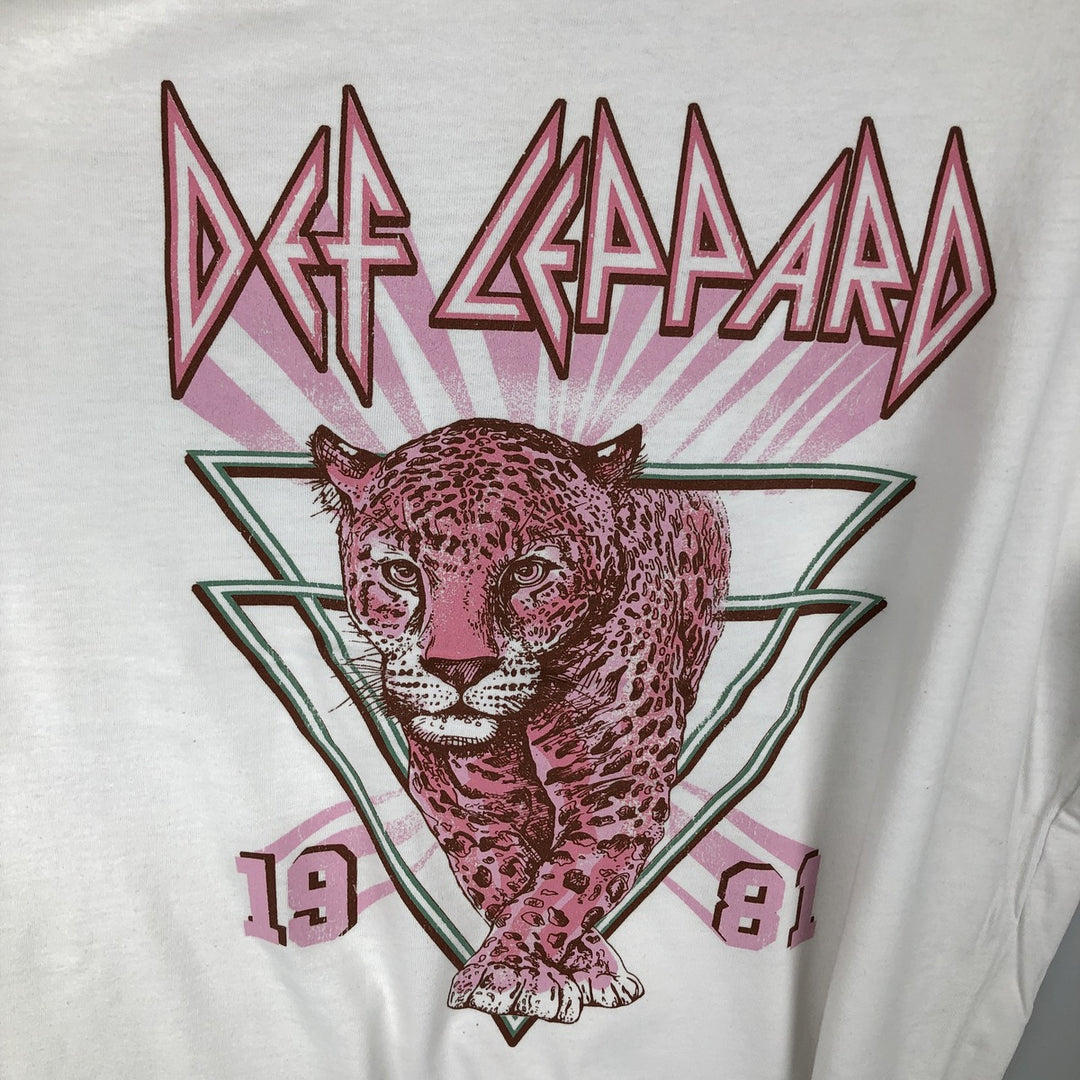DEF LEPPARD Def Leppard Leopard Pattern Leopard Pattern Band T-shirt Band T Men's L size cotton white type Vintage Second Hand