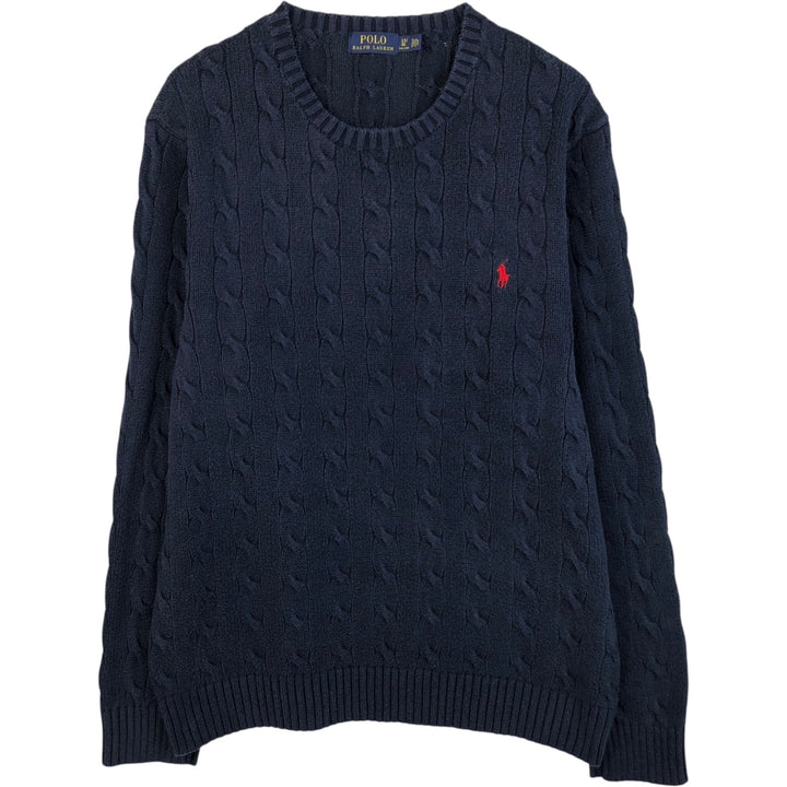 Ralph Lauren POLO RALPH LAUREN Cable knit cotton sweater Men's XL size cotton navy blue type Vintage Second Hand
