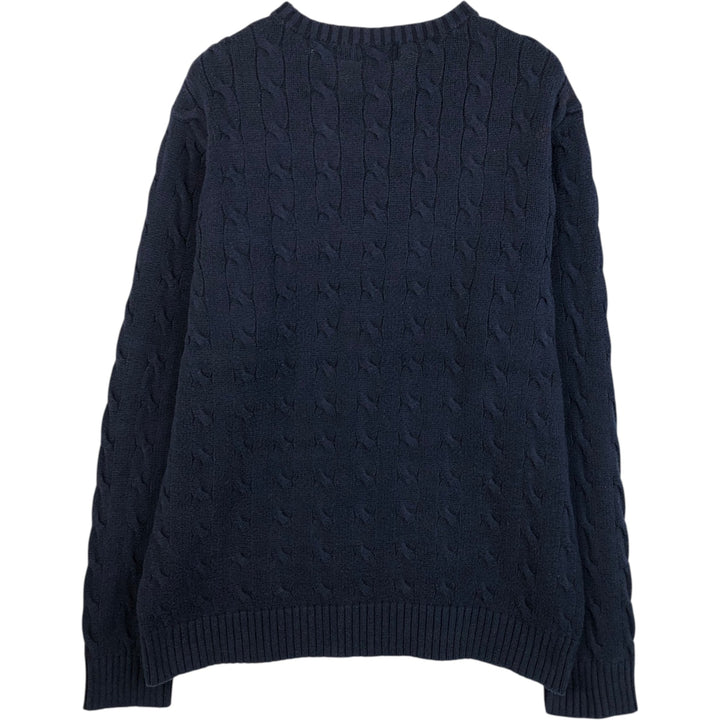 Ralph Lauren POLO RALPH LAUREN Cable knit cotton sweater Men's XL size cotton navy blue type Vintage Second Hand