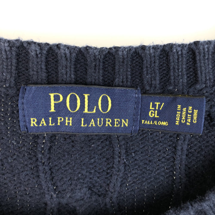 Ralph Lauren POLO RALPH LAUREN Cable knit cotton sweater Men's XL size cotton navy blue type Vintage Second Hand