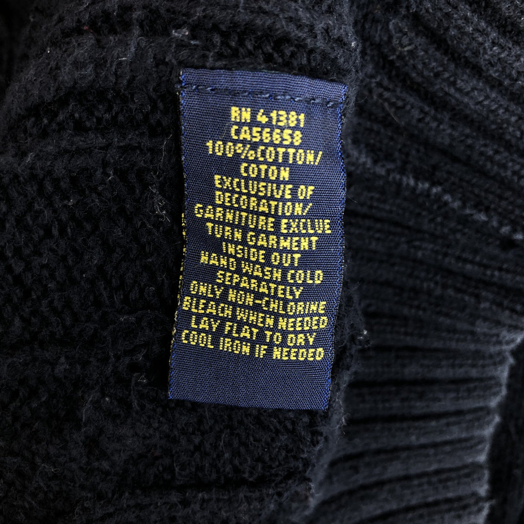 Ralph Lauren POLO RALPH LAUREN Cable knit cotton sweater Men's XL size cotton navy blue type Vintage Second Hand